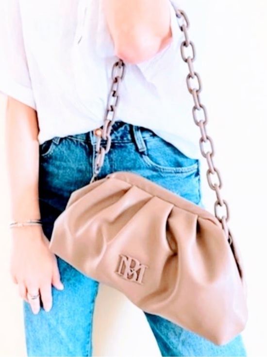 Badgley Mischka Handbags - Badgley Mischka Pink Ruched Clutch Vegan Leather Chain Strap Slouchy Bag